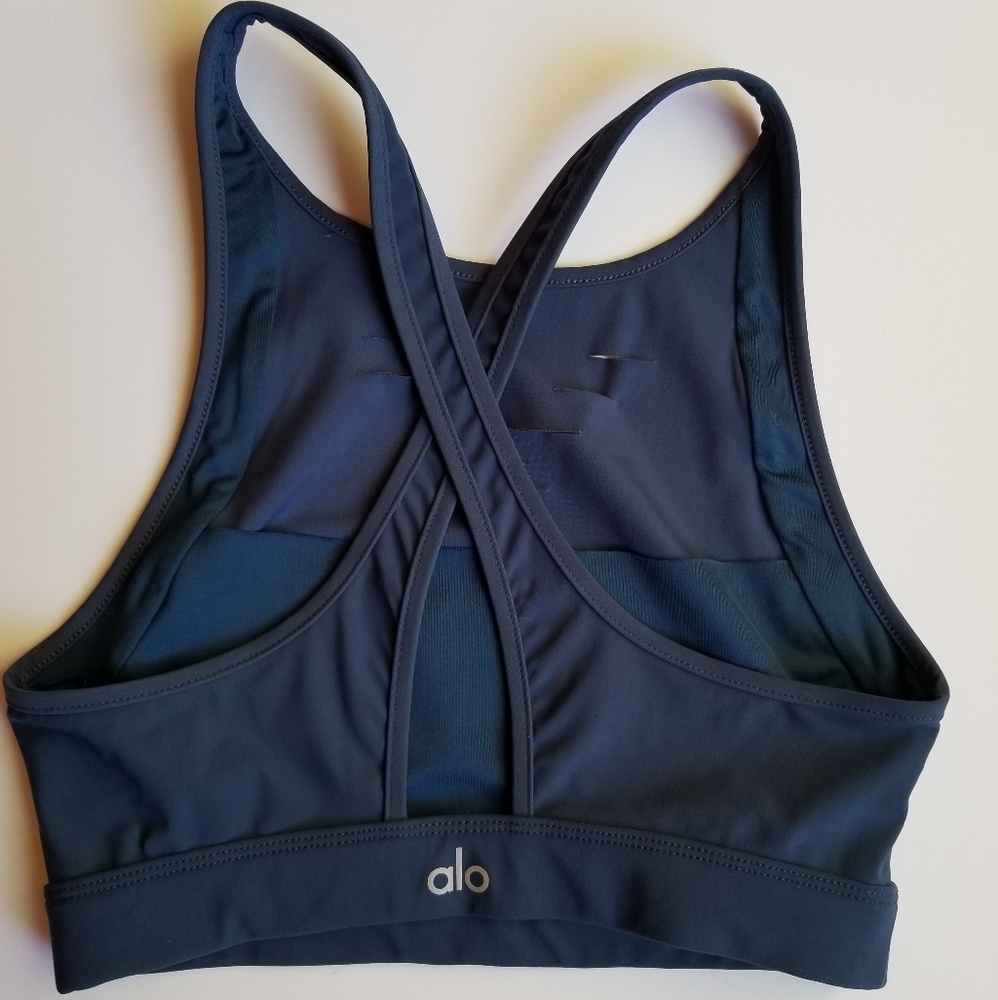 ALO Yoga Warrior Ripped Sports Bra Blue Small NEW - Picture 2 of 3